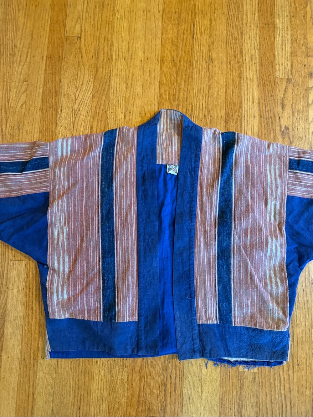 Vintage Blue & Brown Striped Kimono-Style Cape